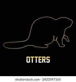 Multipurpose luxury golden color wild otters outline dot icons logo design template. Vector illustration with black background.