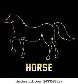 Plantilla de diseño de logotipo de iconos de puntos de contorno de caballo salvaje de color dorado de lujo multipropósito. Ilustración vectorial con fondo negro.