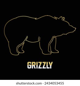 Multipurpose luxury golden color wild grizzly bear outline dot icons logo design template. Vector illustration with black background.
