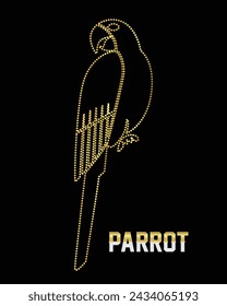 Multipurpose luxury golden color wild parrot outline dot icons logo design template. Vector illustration with black background.