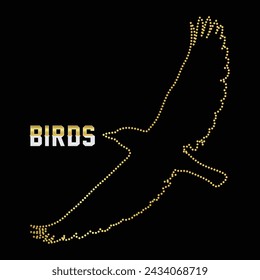 Multipurpose luxury golden color wild flying birds outline dot icons logo design template. Vector illustration with black background.