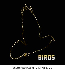 Multipurpose luxury golden color wild flying birds outline dot icons logo design template. Vector illustration with black background.