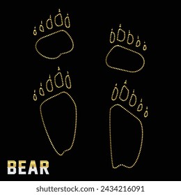 Multipurpose luxury golden color wild grizzly bear footprint outline dot icons logo design template. Vector illustration with black background.