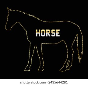 Plantilla de diseño de logotipo de iconos de puntos de contorno de caballo salvaje de color dorado de lujo multipropósito. Ilustración vectorial con fondo negro.