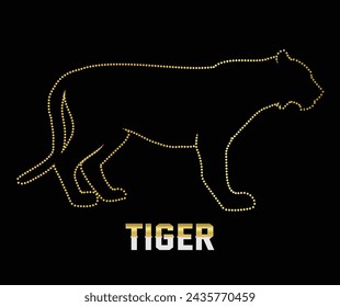Multipurpose luxury golden color wild tiger outline dot icons logo design template. Vector illustration with black background.