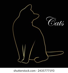 Multipurpose luxury golden color wild cat outline dot icons logo design template. Vector illustration with black background.