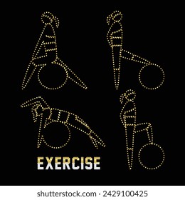 Multipurpose luxury golden color workout activity outline dot icons logo design template. Vector illustration with black background.
