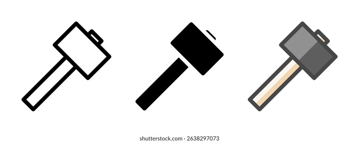 Multipurpose mallet vector icon in outline, glyph, filled outline style. Three icon style variants in one pack.