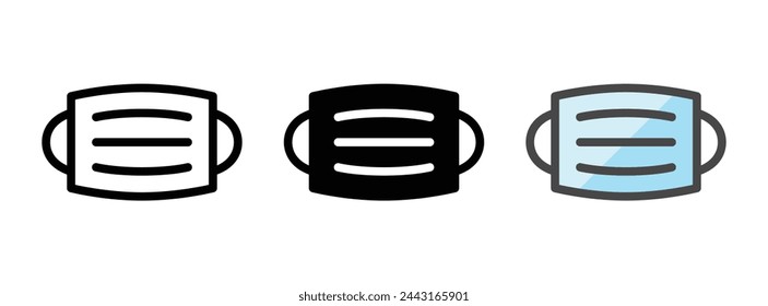 Icono de vector de máscara multiuso en contorno, glifo, estilo de contorno relleno. Tres variantes de estilo de icono en un paquete.