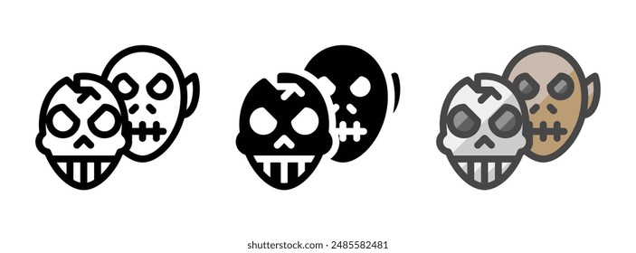 Multipurpose masks vector icon in outline, glyph, and filled outline style on white background.