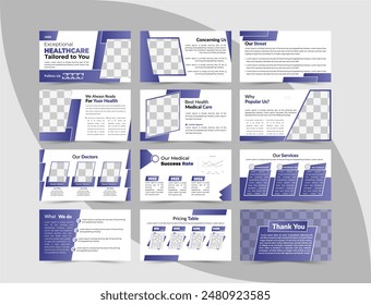 Multipurpose medical or healthcare business slide presentation template 12 pages. modern medical brochure design layout, business healthcare multipage brochure cover 12 page magazine annual report.