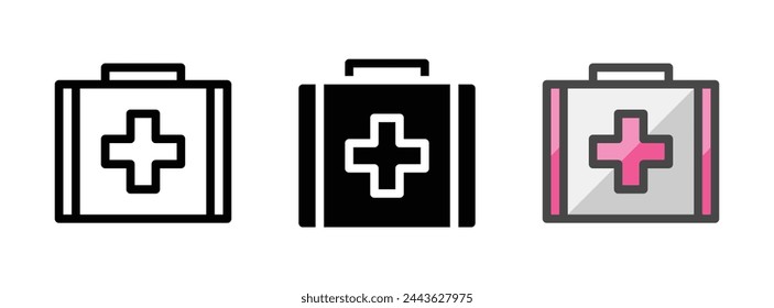 Multipurpose medkit vector icon in outline, glyph, filled outline style. Three icon style variants in one pack.