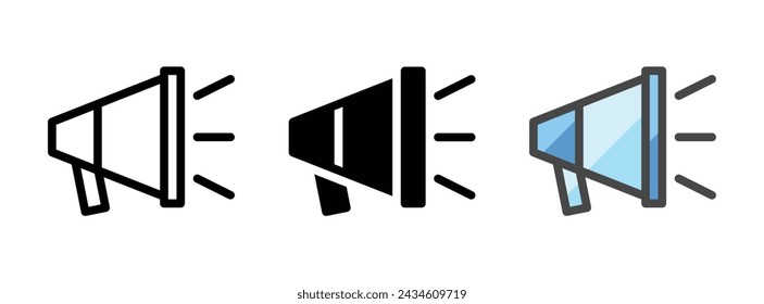 Multipurpose megaphone vector icon in outline, glyph, filled outline style. Three icon style variants in one pack.