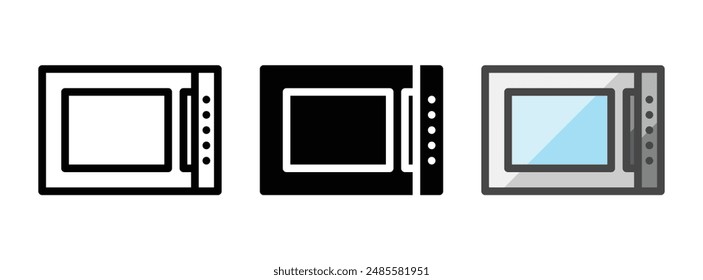 Icono de Vector de microondas multipropósito en estilo de contorno, glifo, contorno relleno. Tres variantes de estilo de icono en un paquete.