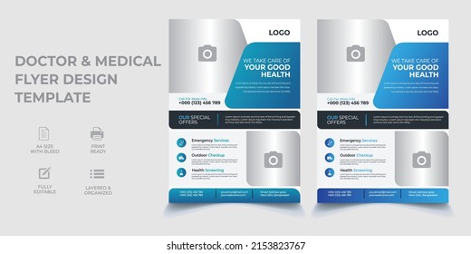Multipurpose Modern Doctor Leaflet template with A4 Size. Medical Flyer Design. Healthcare Print Design