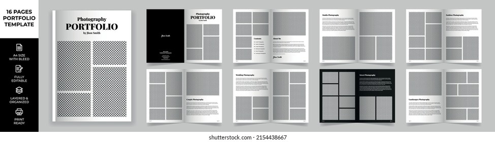 Multipurpose Modern Portfolio Design Template, Portfolio Layout, Black Photography Portfolio Editorial Template, Black Photography Portfolio, Minimal Magazine Design, Fashion and Look Book