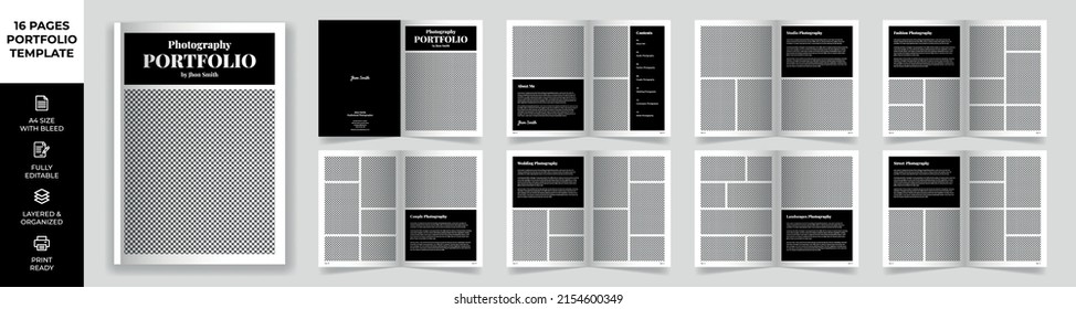 Multipurpose Modern Portfolio Design Template, Portfolio Layout, Black Photography Portfolio Editorial Template, Black Photography Portfolio, Minimal Magazine Design, Fashion and Look Book