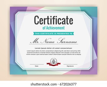 Multipurpose Modern Professional Certificate Template Design for Print.
Colorful Certificate of Achievement Background.  Vector illustration