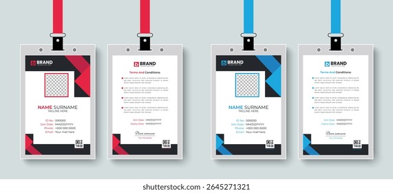 Multipurpose modern and simple office employee id card or identity card design layout. Template design for business company office id card, staff card design.