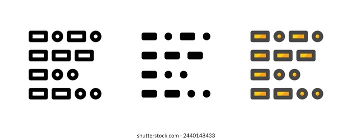 Multipurpose morse code vector icon in outline, glyph, filled outline style. Three icon style variants in one pack.