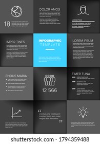 Mehrzweck-Mosaik-Infografik aus grauen Content-Quadraten mit Symbolnummern und Texten