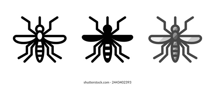 Multipurpose mosquito vector icon in outline, glyph, filled outline style. Three icon style variants in one pack.