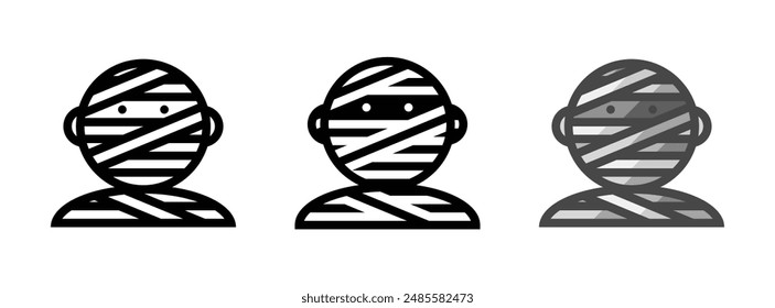 Multipurpose mummy vector icon in outline, glyph, and filled outline style on white background.