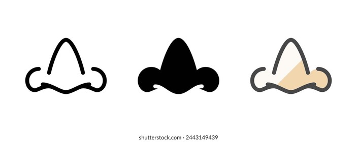 Multipurpose nose vector icon in outline, glyph, filled outline style. Three icon style variants in one pack.