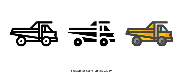 Multipurpose off highway truck vector icon in outline, glyph, filled outline style. Three icon style variants in one pack.