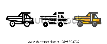 Multipurpose off highway truck vector icon in outline, glyph, filled outline style. Three icon style variants in one pack.