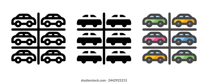 Multipurpose parking lot vector icon in outline, glyph, filled outline style. Three icon style variants in one pack.