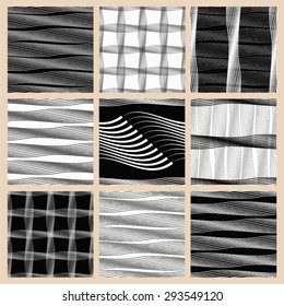 multipurpose pattern of curved lines, set, seamless vector background.