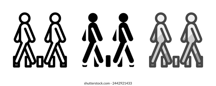 Icono de vector de cruce peatonal multipropósito en estilo de contorno, glifo, contorno relleno. Tres variantes de estilo de icono en un paquete.