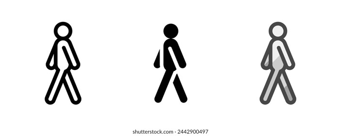 Multipurpose pedestrian vector icon in outline, glyph, filled outline style. Three icon style variants in one pack.