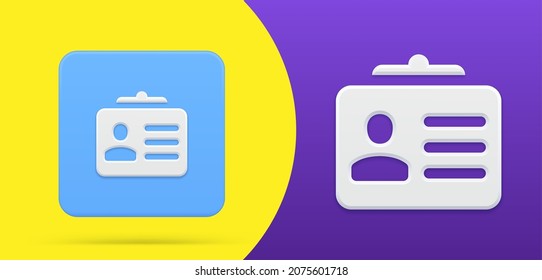 Tarjeta de identificación personal multipropósito con avatar portapapeles botón de icono 3d simple conjunto de ilustración vectorial. Documento de identificación de empleado de la empresa para la propuesta de seguridad protección de soporte al cliente