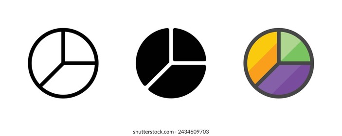 Multipurpose pie chart vector icon in outline, glyph, filled outline style. Three icon style variants in one pack.