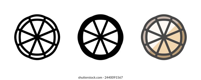 Icono de vector de tarta multiuso en estilo de contorno, glifo y contorno relleno. Tres variantes de estilo de icono en un paquete.