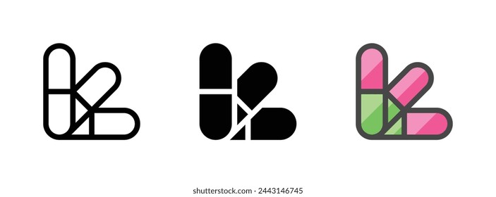 Multipurpose pills vector icon in outline, glyph, filled outline style. Three icon style variants in one pack.