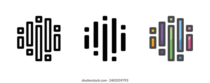 Icono de píxel multipropósito en contorno, glifo, estilo de contorno relleno. Diversos estilos de icono del vector de píxeles. Tres variantes de estilo en un paquete.