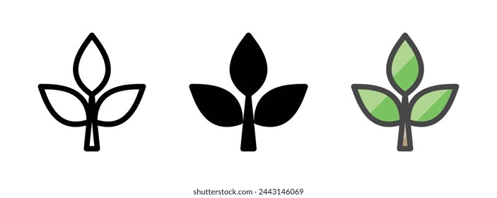 Multipurpose plant vector icon in outline, glyph, filled outline style. Three icon style variants in one pack.
