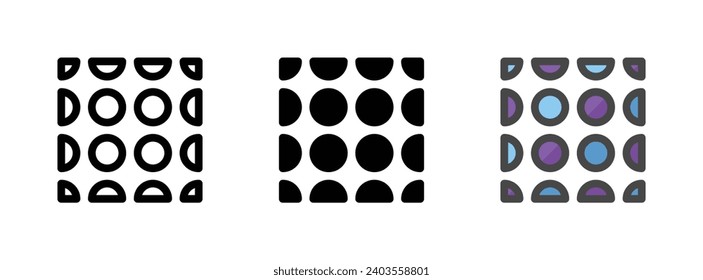 Multipurpose polka dot icon in outline, glyph, filled outline style. Various styles of polka dot vector icon. Three style variants in one pack.