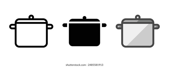 Multipurpose pot vector icon in outline, glyph, filled outline style. Three icon style variants in one pack.