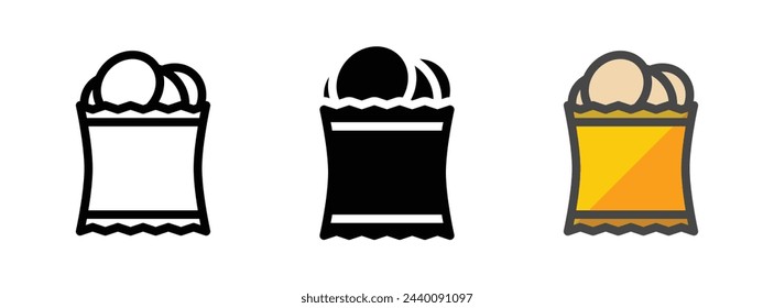 Multipurpose potato chips vector icon in outline, glyph, filled outline style. Three icon style variants in one pack.