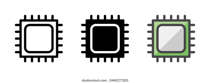 Multipurpose processor vector icon in outline, glyph, filled outline style. Three icon style variants in one pack.