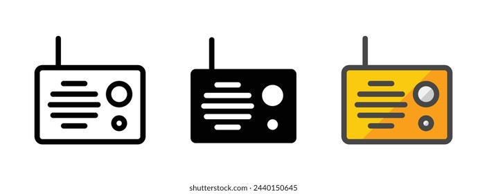 Multipurpose radio vector icon in outline, glyph, filled outline style. Three icon style variants in one pack.