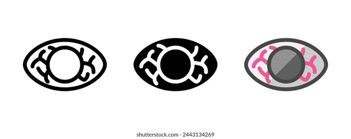 Multipurpose red eye vector icon in outline, glyph, filled outline style. Three icon style variants in one pack.