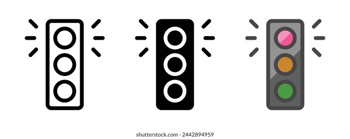 Multipurpose red light vector icon in outline, glyph, filled outline style. Three icon style variants in one pack.