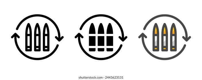 Icono de vector de recarga multipropósito en estilo de contorno, glifo y contorno relleno. Tres variantes de estilo de icono en un paquete.