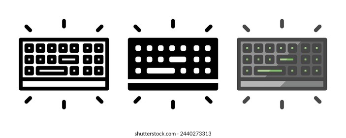 Multipurpose RGB keyboard vector icon in outline, glyph, filled outline style. Three icon style variants in one pack.
