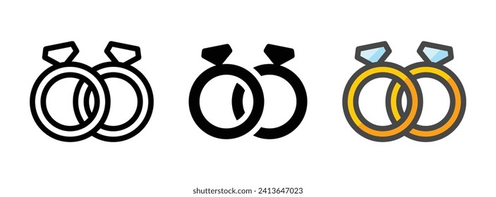 Icono vectorial de anillos multipropósito en contorno, glifo, estilo de contorno relleno. Tres variantes de estilo de icono en un paquete.